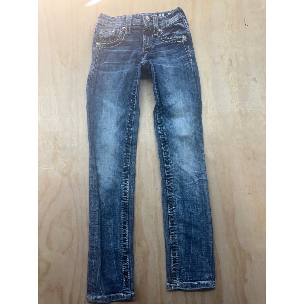 Miss Me Girls Skinny Jeans Size 8 Blue Denim Rhinestone Embellished KE8001S2